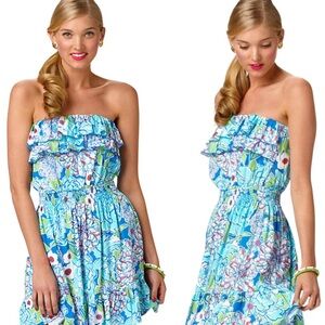 $188 Lily Pulitzer Quincy Strapless Dress - Blue and Green